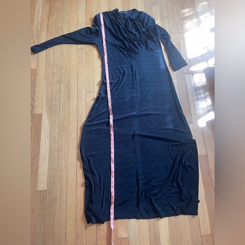 90s Vintage Slinky Black Stretch Long Sleeve Maxi Dress - Picture 14 of 14